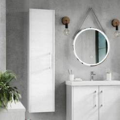 Hudson Reed Juno Wall Hung Tall Storage Unit 350mm Wide - White Ash -HEATANDPLUMB Sales hudson reed hudson reed juno wall hung tall storage unit 350mm wide bathroom furniture npf2161