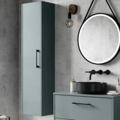 Hudson Reed Juno Wall Hung Tall Storage Unit 350mm Wide - Coastal Grey