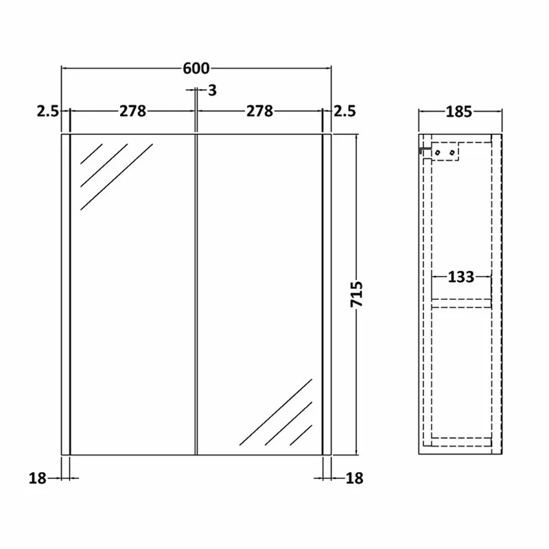 Hudson Reed Juno Mirrored Bathroom Cabinet (50/50) 600mm Wide - Coastal Grey 3 Hudson Reed Juno Mirrored Bathroom Cabinet (50/50) 600mm Wide - Coastal Grey