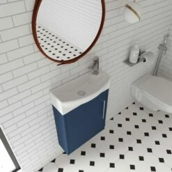 Hudson Reed Juno Compact LH Wall Hung Vanity Unit And Basin 440mm Wide - Autumn Oak -HEATANDPLUMB Sales hudson reed juno compact vanity unit hrjunlhwhvb44 2