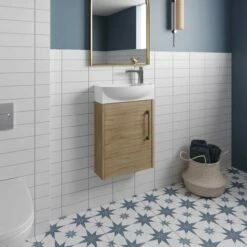 Hudson Reed Juno Compact LH Wall Hung Vanity Unit And Basin 440mm Wide - Autumn Oak