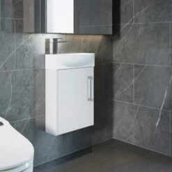 Hudson Reed Juno Compact RH Wall Hung Vanity Unit And Basin 440mm Wide - White Ash -HEATANDPLUMB Sales hudson reed juno compact vanity unit hrjunrhwhvb44 4