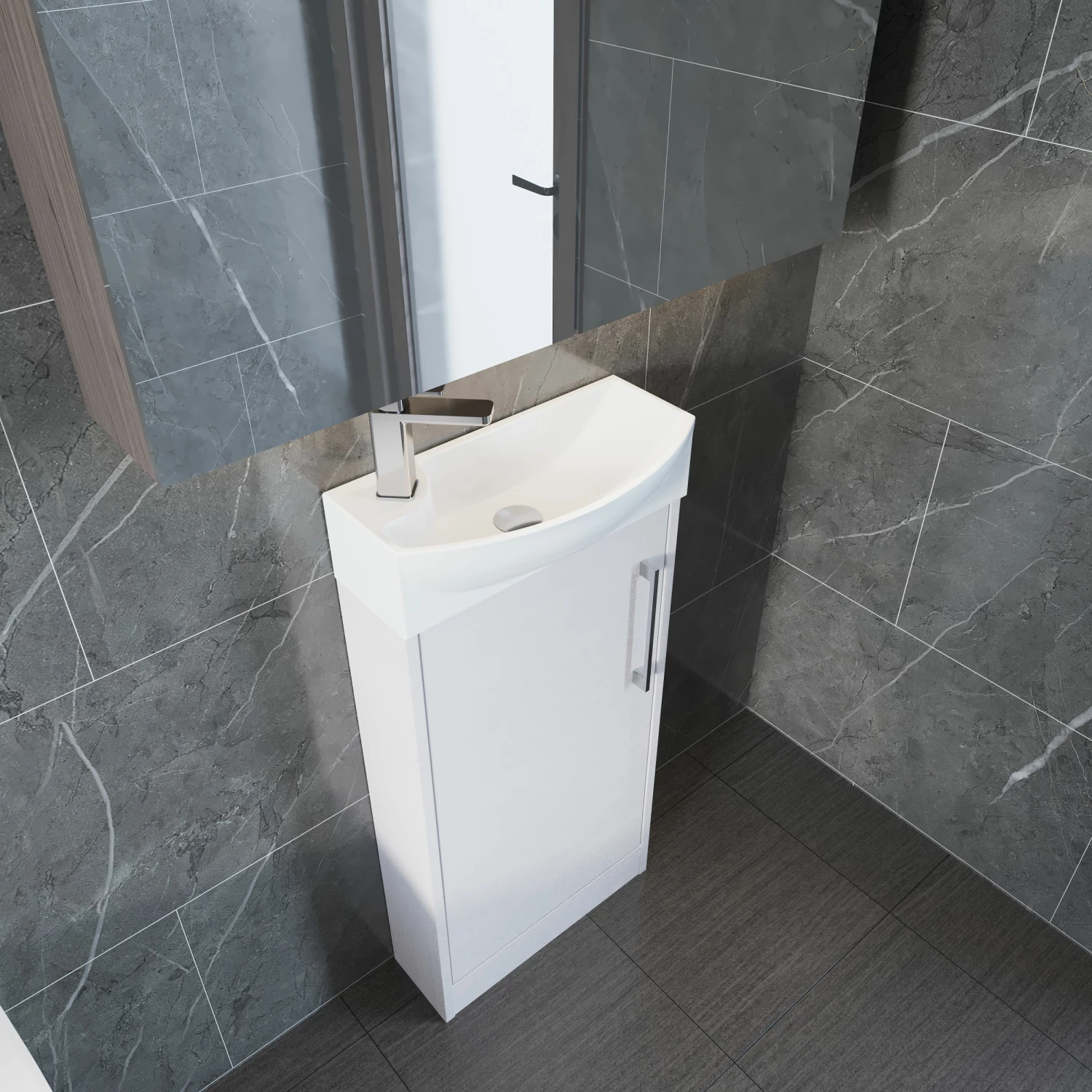 Hudson Reed Juno Compact RH Floor Standing Vanity Unit And Basin 440mm Wide - Electric Blue 7 Hudson Reed Juno Compact RH Floor Standing Vanity Unit And Basin 440mm Wide - Electric Blue - Image 5