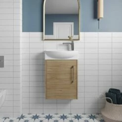 Hudson Reed Juno Compact LH Wall Hung Vanity Unit And Basin 440mm Wide - Autumn Oak -HEATANDPLUMB Sales hudson reed juno compact vanity unit jnu1861l 1