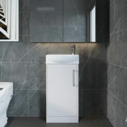 Hudson Reed Juno Compact LH Floor Standing Vanity Unit And Basin 440mm Wide - White Ash