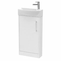 Hudson Reed Juno Compact LH Floor Standing Vanity Unit And Basin 440mm Wide - White Ash -HEATANDPLUMB Sales hudson reed juno compact vanity unit jnu2121l