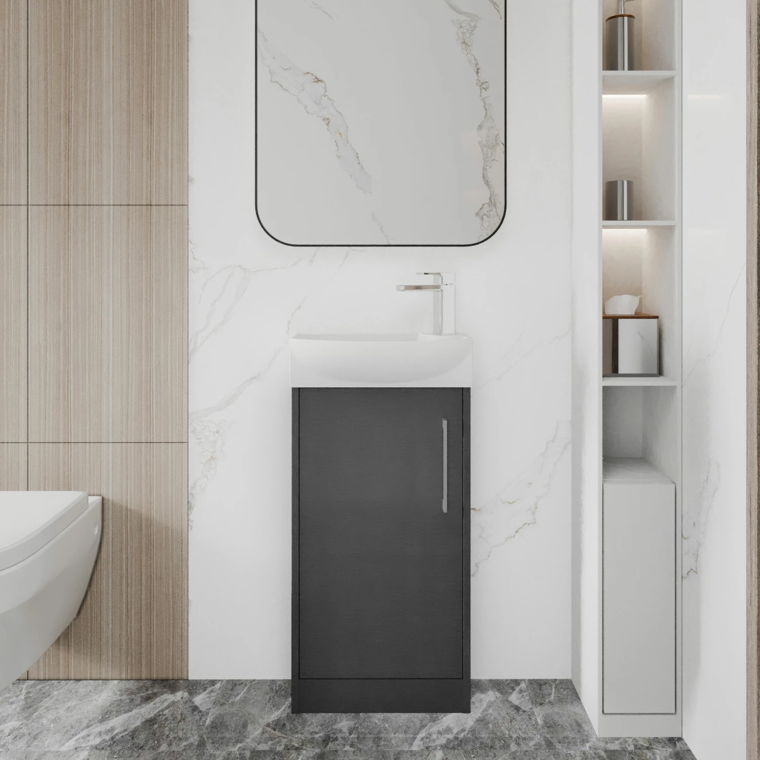 Hudson Reed Juno Compact LH Floor Standing Vanity Unit And Basin 440mm Wide - Graphite Grey 7 Hudson Reed Juno Compact LH Floor Standing Vanity Unit And Basin 440mm Wide - Graphite Grey - Image 5