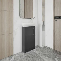 Hudson Reed Juno Compact LH Floor Standing Vanity Unit And Basin 440mm Wide - Graphite Grey 10 Hudson Reed Juno Compact LH Floor Standing Vanity Unit And Basin 440mm Wide - Graphite Grey -HEATANDPLUMB Sales hudson reed juno compact vanity unit jnu2221l 2