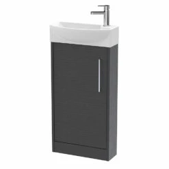 Hudson Reed Juno Compact LH Floor Standing Vanity Unit And Basin 440mm Wide - Graphite Grey