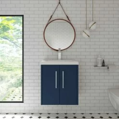 Hudson Reed Juno Wall Hung 2-Door Vanity Unit With Basin 2 500mm Wide - Electric Blue 11 Hudson Reed Juno Wall Hung 2-Door Vanity Unit With Basin 2 500mm Wide - Electric Blue -HEATANDPLUMB Sales hudson reed juno vanity unit hrjnuwh2dovub5 1 1