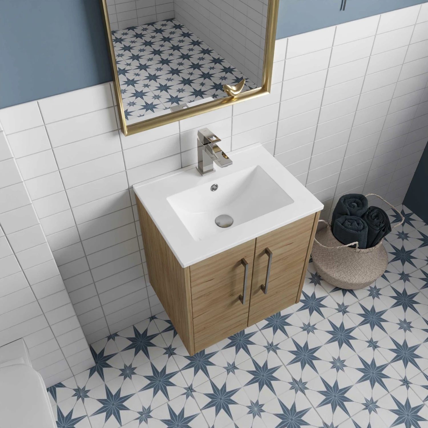 Hudson Reed Juno Wall Hung 2-Door Vanity Unit With Basin 2 500mm Wide - Electric Blue 8 Hudson Reed Juno Wall Hung 2-Door Vanity Unit With Basin 2 500mm Wide - Electric Blue - Image 6