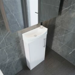 Hudson Reed Juno Compact LH Floor Standing Vanity Unit And Basin 440mm Wide - Graphite Grey 13 Hudson Reed Juno Compact LH Floor Standing Vanity Unit And Basin 440mm Wide - Graphite Grey -HEATANDPLUMB Sales hudson reed juno vanity unit hrjunfsclhvub44 1 1