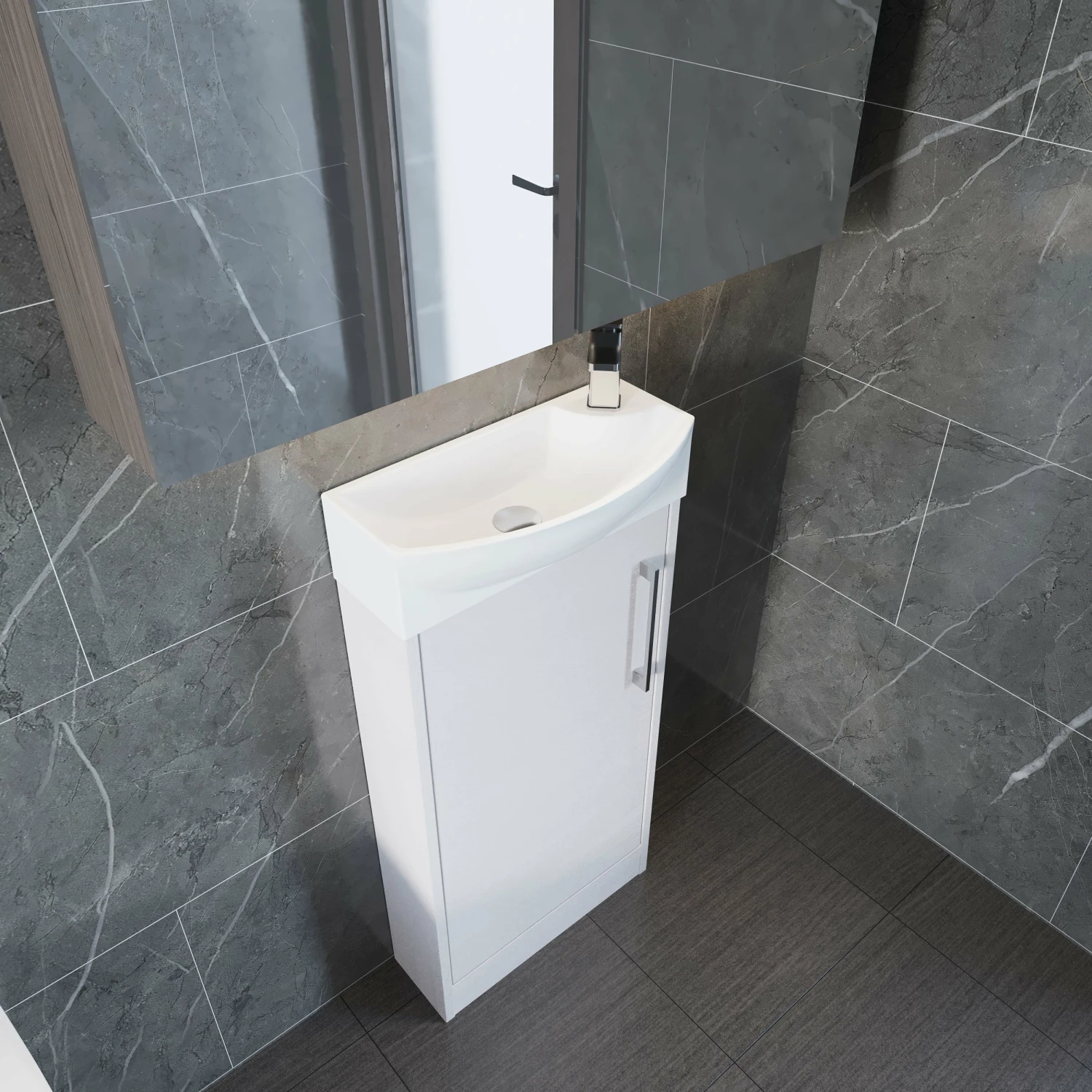 Hudson Reed Juno Compact LH Floor Standing Vanity Unit And Basin 440mm Wide - Graphite Grey 8 Hudson Reed Juno Compact LH Floor Standing Vanity Unit And Basin 440mm Wide - Graphite Grey - Image 6