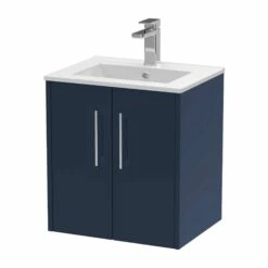 Hudson Reed Juno Wall Hung 2-Door Vanity Unit With Basin 2 500mm Wide - Electric Blue 10 Hudson Reed Juno Wall Hung 2-Door Vanity Unit With Basin 2 500mm Wide - Electric Blue -HEATANDPLUMB Sales hudson reed juno vanity unit jnu1721b 1