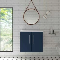 Hudson Reed Juno Wall Hung 2-Door Vanity Unit With Sparkling White Worktop 600mm Wide - Electric Blue -HEATANDPLUMB Sales hudson reed juno vanity unit jnu1723lsw 3