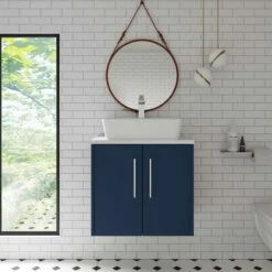 Hudson Reed Juno Wall Hung 2-Door Vanity Unit With Sparkling White Worktop 600mm Wide - Electric Blue -HEATANDPLUMB Sales hudson reed juno vanity unit jnu1723lsw 6