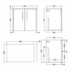 Hudson Reed Juno Wall Hung 2-Door Vanity Unit With Worktop 600mm Wide - Electric Blue -HEATANDPLUMB Sales hudson reed juno vanity unit jnu1723w 1 4