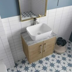 Hudson Reed Juno Wall Hung 2-Door Vanity Unit With Worktop 600mm Wide - Electric Blue