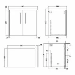 Hudson Reed Juno Wall Hung 2-Door Vanity Unit With Sparkling Black Worktop 600mm Wide - White Ash -HEATANDPLUMB Sales hudson reed juno vanity unit jnu1823lbg 1 1