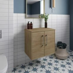 Hudson Reed Juno Wall Hung 2-Door Vanity Unit With Worktop 600mm Wide - Autumn Oak -HEATANDPLUMB Sales hudson reed juno vanity unit jnu1823w 2
