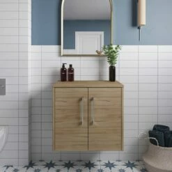 Hudson Reed Juno Wall Hung 2-Door Vanity Unit With Worktop 600mm Wide - Autumn Oak -HEATANDPLUMB Sales hudson reed juno vanity unit jnu1823w 3
