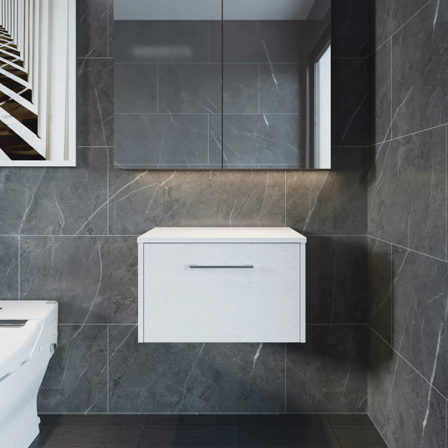 Hudson Reed Juno Wall Hung 1-Drawer Vanity Unit With Worktop 600mm Wide - White Ash 9 Hudson Reed Juno Wall Hung 1-Drawer Vanity Unit With Worktop 600mm Wide - White Ash - Image 7