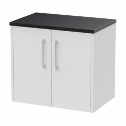 Hudson Reed Juno Wall Hung 2-Door Vanity Unit With Sparkling Black Worktop 600mm Wide - White Ash