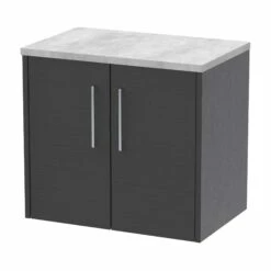 Hudson Reed Juno Wall Hung 2-Door Vanity Unit With Bellato Grey Worktop 600mm Wide - Graphite Grey