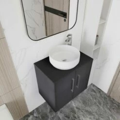 Hudson Reed Juno Wall Hung 2-Door Vanity Unit With Bellato Grey Worktop 600mm Wide - Graphite Grey -HEATANDPLUMB Sales hudson reed juno vanity unit jnu2223lbg 5