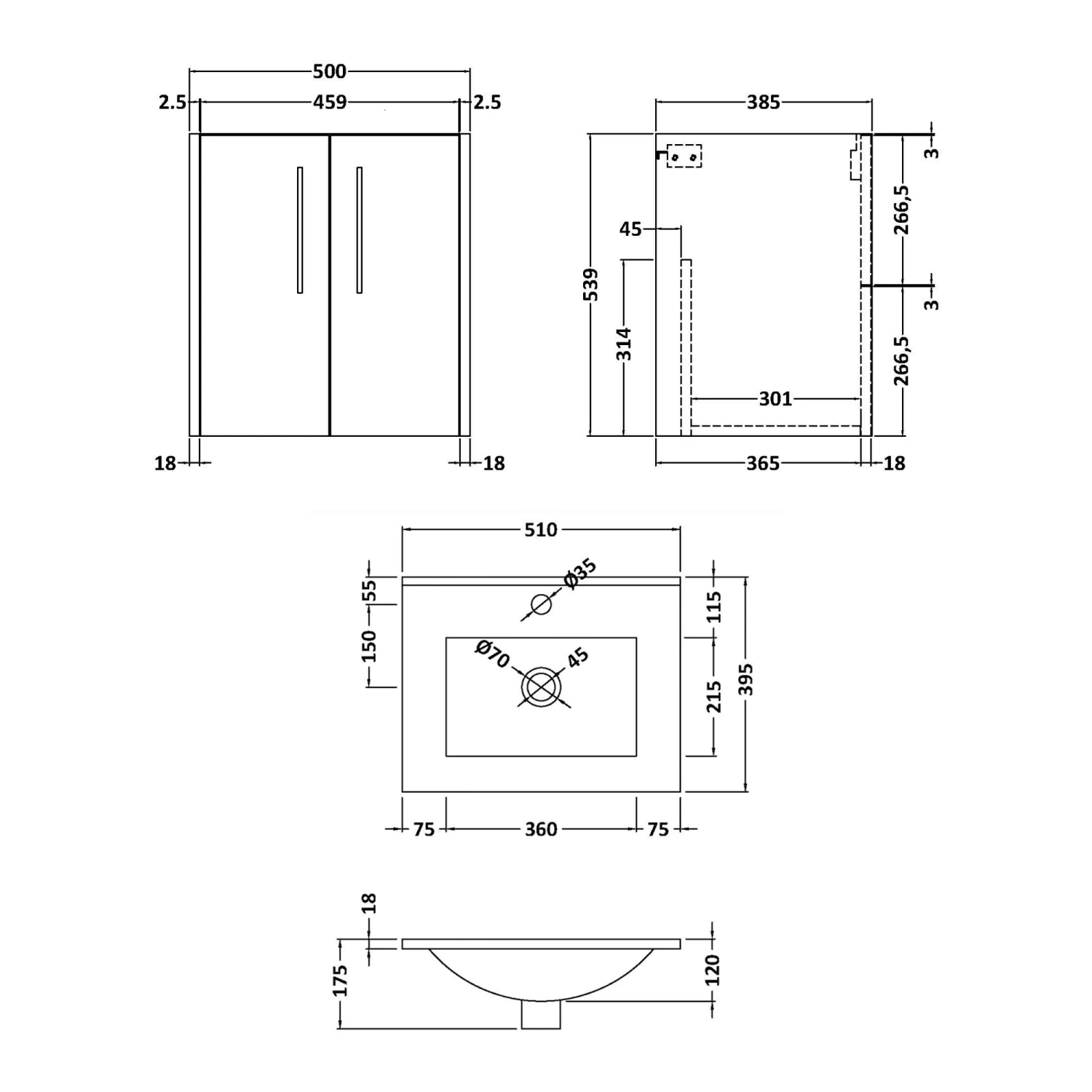 Hudson Reed Juno Wall Hung 2-Door Vanity Unit With Basin 2 500mm Wide - Electric Blue 4 Hudson Reed Juno Wall Hung 2-Door Vanity Unit With Basin 2 500mm Wide - Electric Blue - Image 2