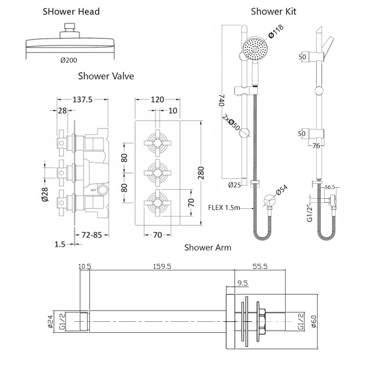 Hudson Reed Kristal Triple Concealed Mixer Shower With Modern Shower Kit And Fixed Head 8 Hudson Reed Kristal Triple Concealed Mixer Shower With Modern Shower Kit And Fixed Head - Image 6