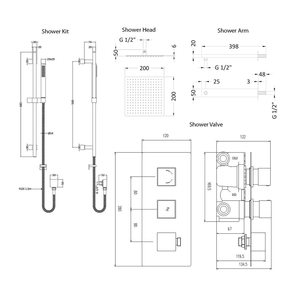 Hudson Reed Kubix Dual Concealed Shower Valve With Slide Rail Kit And Fixed Head - Chrome 7 Hudson Reed Kubix Dual Concealed Shower Valve With Slide Rail Kit And Fixed Head - Chrome - Image 5