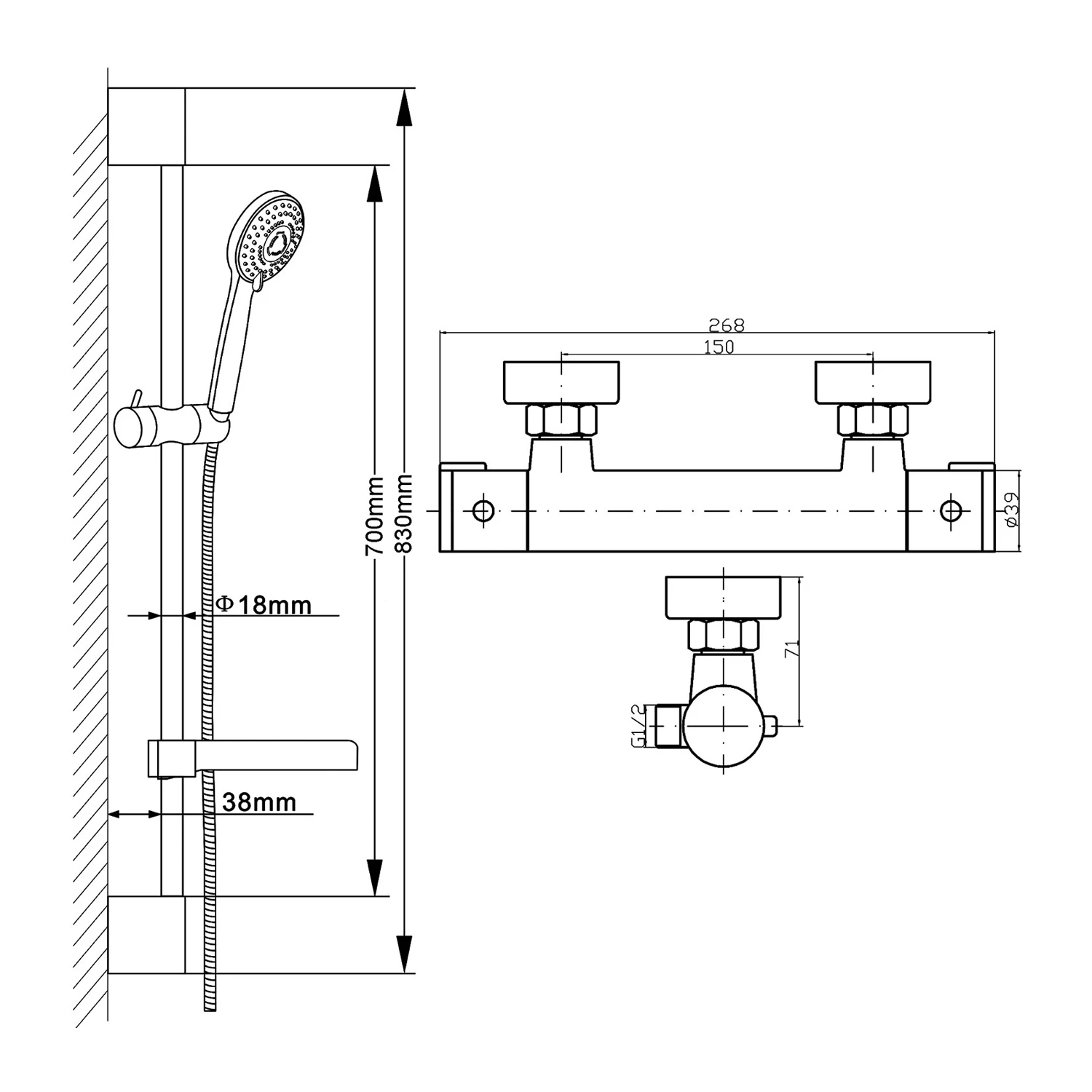 Hudson Reed Minimalist Thermostatic Bar Shower Valve With Slimline Slider Rail Kit - Chrome 4 Hudson Reed Minimalist Thermostatic Bar Shower Valve With Slimline Slider Rail Kit - Chrome - Image 2