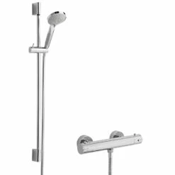 Hudson Reed Minimalist Thermostatic Bar Shower Valve With Slimline Slider Rail Kit - Chrome