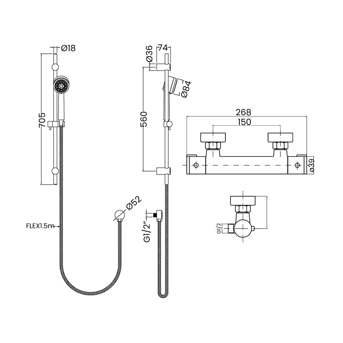 Hudson Reed Minimalist Thermostatic Bar Shower Valve With Linear Slider Rail Kit - Chrome 4 Hudson Reed Minimalist Thermostatic Bar Shower Valve With Linear Slider Rail Kit - Chrome - Image 2