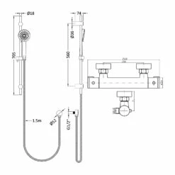 Hudson Reed Minimalist Thermostatic Bar Shower Valve With Water Saving Slider Rail Kit - Chrome