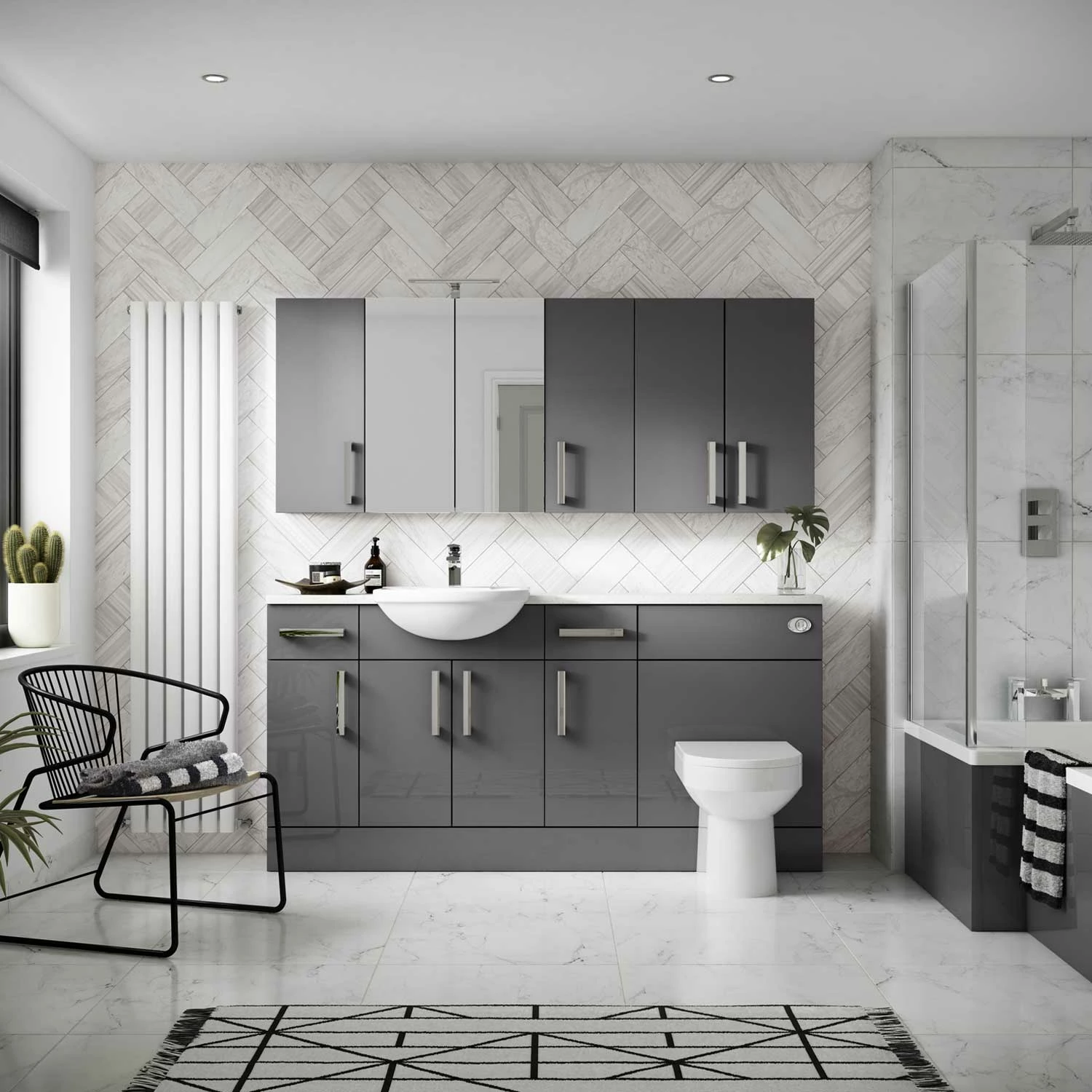 Hudson Reed Fusion Mirrored Bathroom Cabinet (50/50) 600mm Wide - Gloss Grey 4 Hudson Reed Fusion Mirrored Bathroom Cabinet (50/50) 600mm Wide - Gloss Grey - Image 2