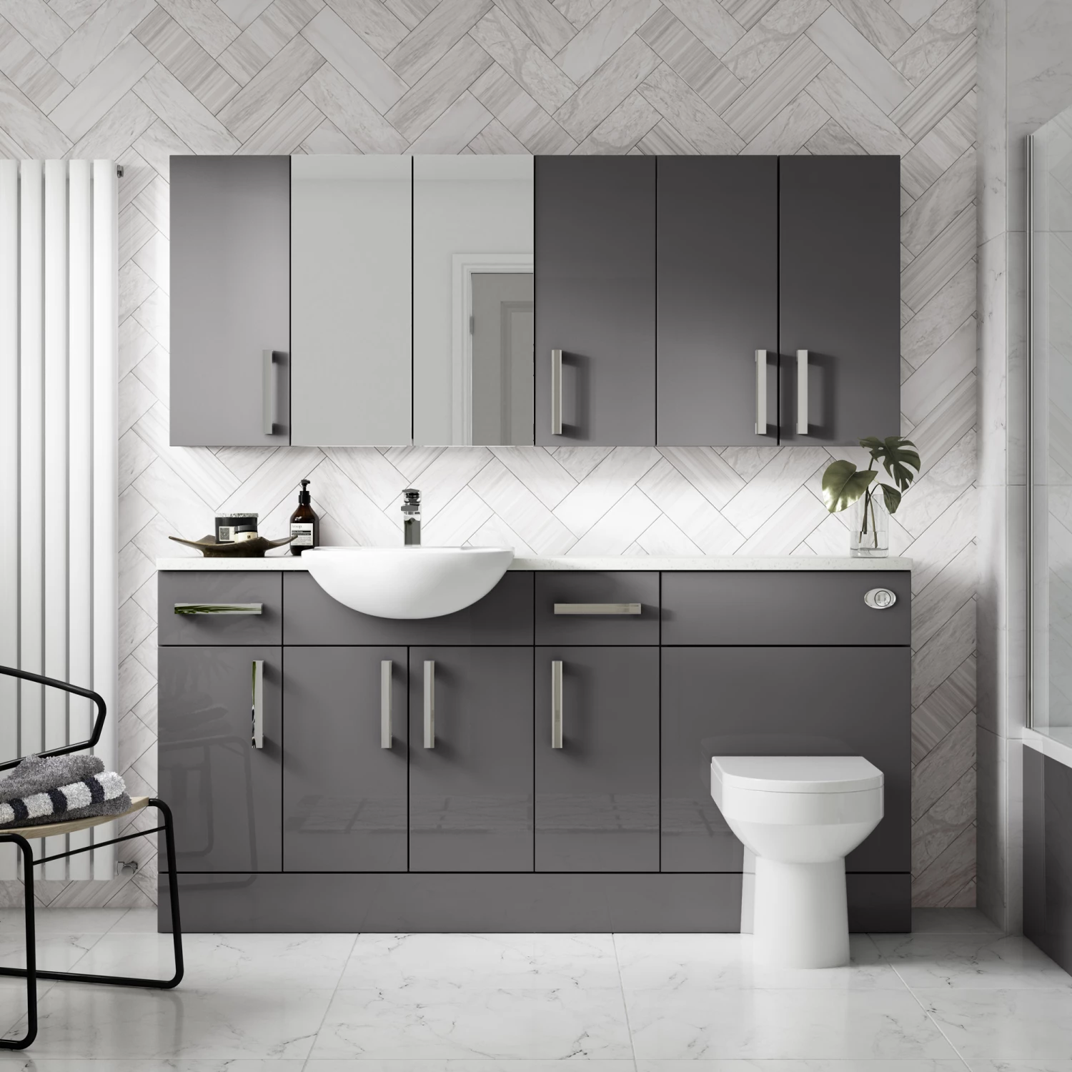 Hudson Reed Fusion Mirrored Bathroom Cabinet (50/50) 600mm Wide - Gloss Grey 5 Hudson Reed Fusion Mirrored Bathroom Cabinet (50/50) 600mm Wide - Gloss Grey - Image 3