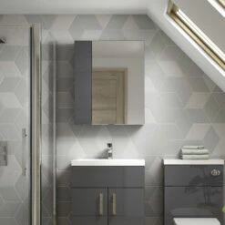 Hudson Reed Fusion Mirrored Bathroom Cabinet (75/25) 600mm Wide - Gloss Grey 7 Hudson Reed Fusion Mirrored Bathroom Cabinet (75/25) 600mm Wide - Gloss Grey -HEATANDPLUMB Sales hudson reed quartet bathroom cabinet off918 3