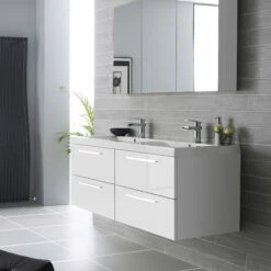 Hudson Reed Quartet 3 Door Mirrored Cabinet 1350mm Wide - Gloss White 6 Hudson Reed Quartet 3 Door Mirrored Cabinet 1350mm Wide - Gloss White -HEATANDPLUMB Sales hudson reed quartet bathroom cabinet qua009 2