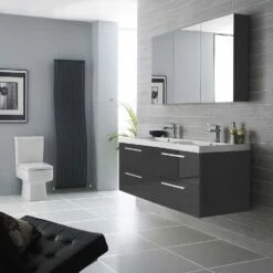 Hudson Reed Quartet 3 Door Mirrored Cabinet 1350mm Wide - Gloss Grey