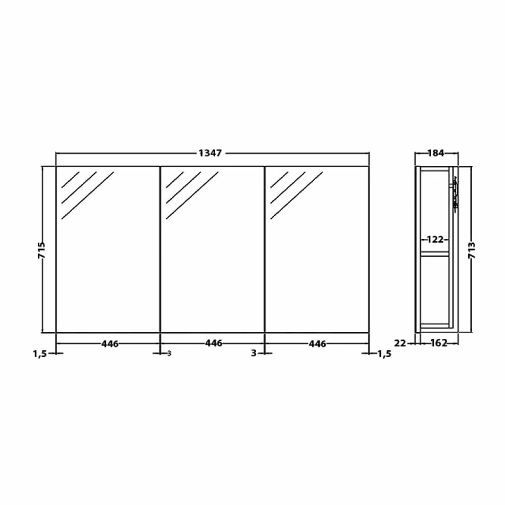 Hudson Reed Quartet 3 Door Mirrored Cabinet 1350mm Wide - Gloss Grey Mist 4 Hudson Reed Quartet 3 Door Mirrored Cabinet 1350mm Wide - Gloss Grey Mist - Image 2