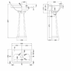 Hudson Reed Richmond Basin With Full Pedestal 500mm Wide - 1 Tap Hole