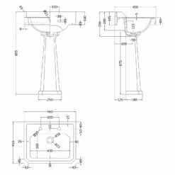 HEATANDPLUMB Sales 28 Hudson Reed Richmond Basin With Full Pedestal 560mm Wide - 2 Tap Hole