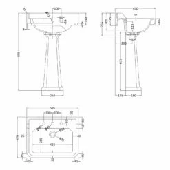Hudson Reed Richmond Basin With Full Pedestal 600mm Wide - 3 Tap Hole