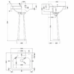 Hudson Reed Richmond Basin And Comfort Height Full Pedestal 560mm Wide - 2 Tap Hole