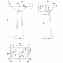 Hudson Reed Richmond Basin And Comfort Height Full Pedestal 500mm Wide - 2 Tap Hole