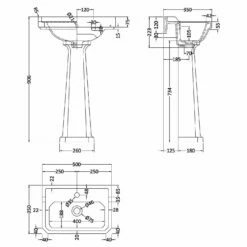 Hudson Reed Richmond Basin And Comfort Height Full Pedestal 500mm Wide - 1 Tap Hole