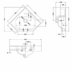 Hudson Reed Richmond Corner Cloakroom Basin 600mm Wide - 1 Tap Hole