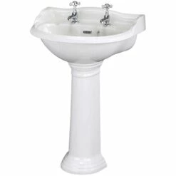 Hudson Reed Ryther Basin And Full Pedestal 600mm Wide - 2 Tap Hole